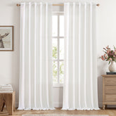 MIULEE Faux Linen Farmhouse Curtains Rod Pocket Heathered White 42Wx96L